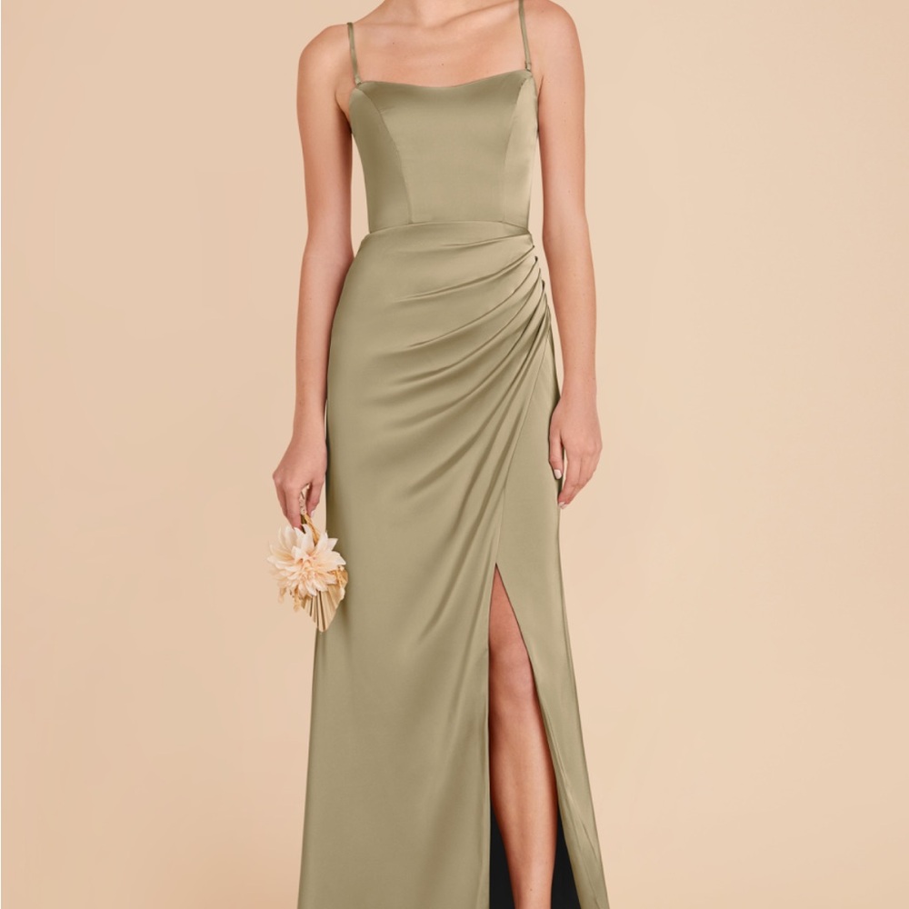 Anne Matte Satin Dress - Moss Green